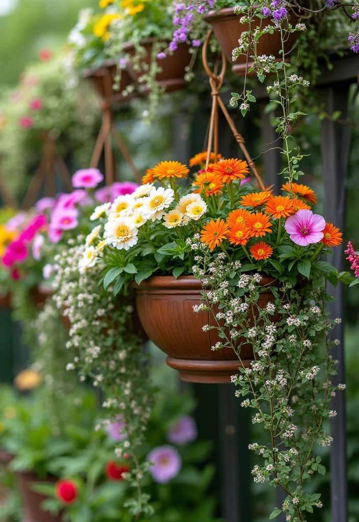 Garden Layout Ideas Design: A Practical Guide with 20 Well-Structured Layout Inspirations - 4. Hanging Baskets: A Floral Dream