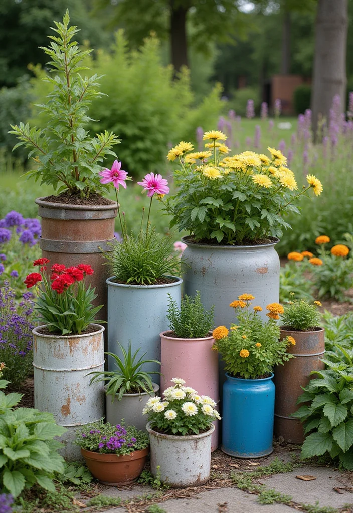 Grow a Garden Design Ideas: A Beginner-Friendly Guide with 17 Simple Concept Inspirations - 11. Upcycled Container Gardening