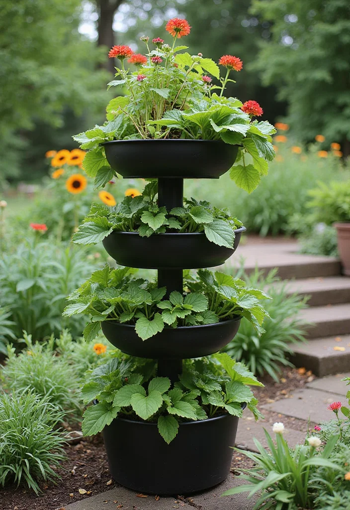 Grow a Garden Layout: A Practical Guide with 18 Easy-to-Follow Layout Inspirations - 2. Stacked Planter Towers