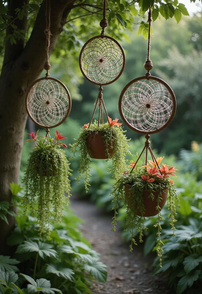 Hippie Garden Ideas Boho Decor: A Free-Spirited Guide with 18 Eclectic Styling Inspirations - 3. Dreamcatcher Hanging Garden