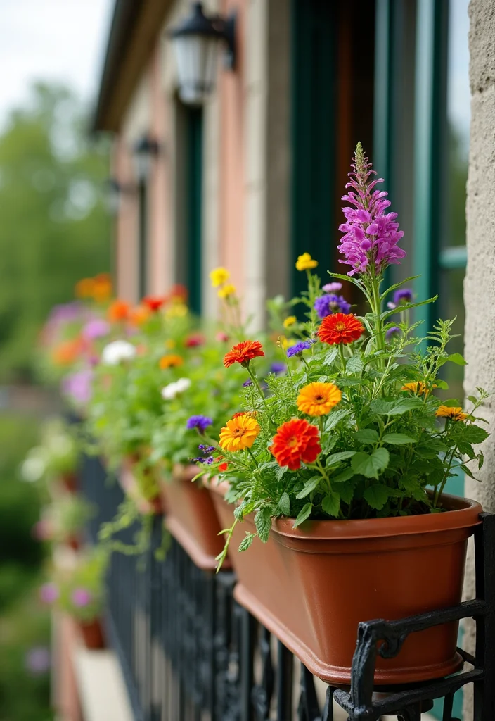 Home Garden Design Small Outdoor: A Functional Guide with 17 Space-Smart Inspirations - 11. Utilize Railings for Planter Boxes