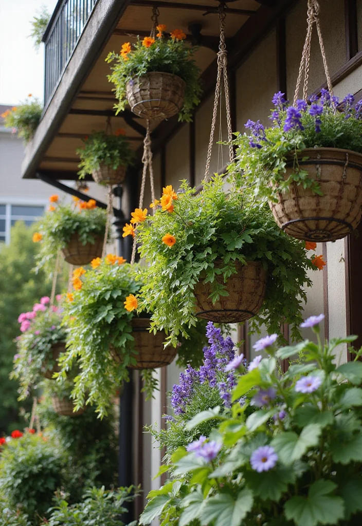 Home Garden Design Small Outdoor: A Functional Guide with 17 Space-Smart Inspirations - 3. Hanging Baskets