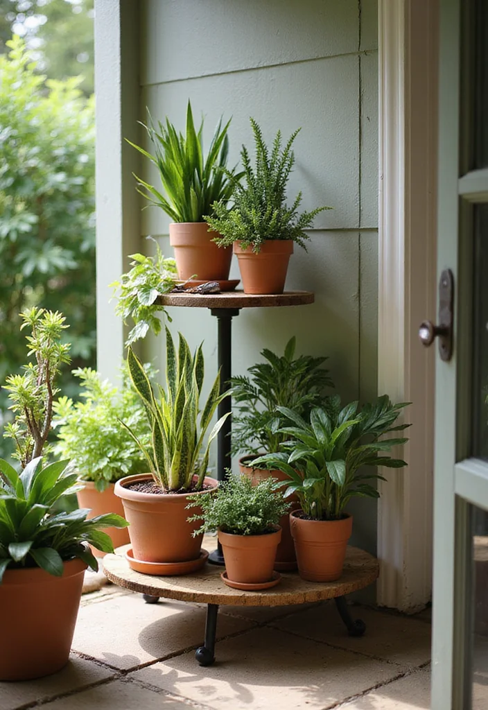 Home Garden Design Small Outdoor: A Functional Guide with 17 Space-Smart Inspirations - 4. Tiered Plant Stands