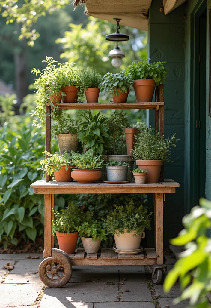 Home Garden Design Small Outdoor: A Functional Guide with 17 Space-Smart Inspirations - 9. Mobile Plant Carts