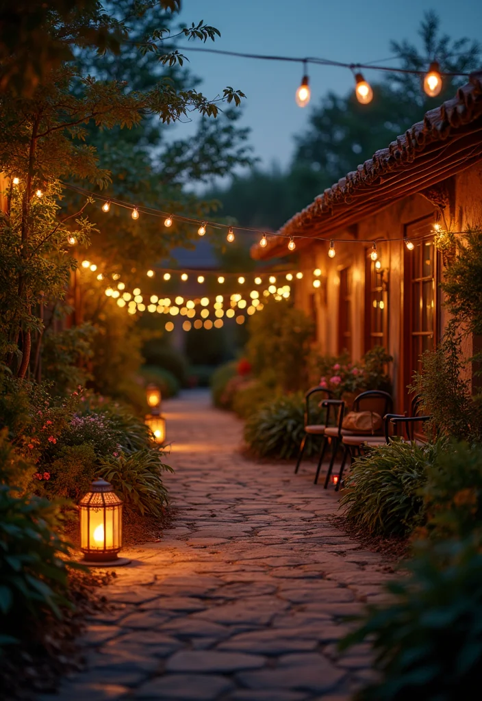 Mediterranean Garden Design Tuscan Style: A Warm Guide with 20 Old-World Charm Inspirations - 19. Garden Lighting for Ambiance