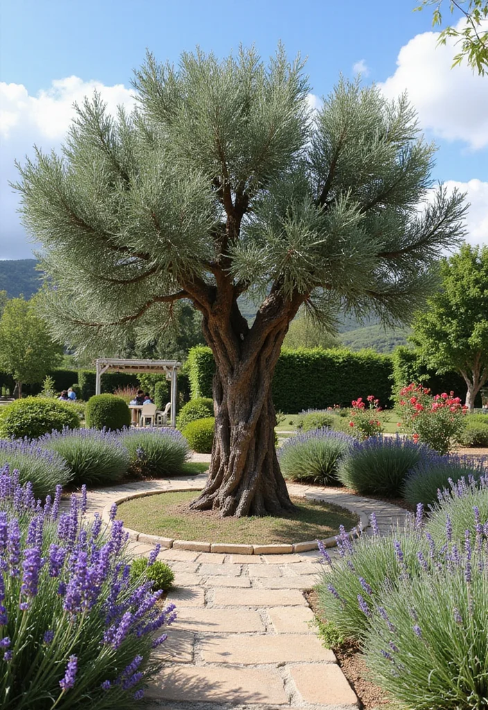 Mediterranean Garden Design Tuscan Style: A Warm Guide with 20 Old-World Charm Inspirations - 2. Olive Trees as Centerpieces