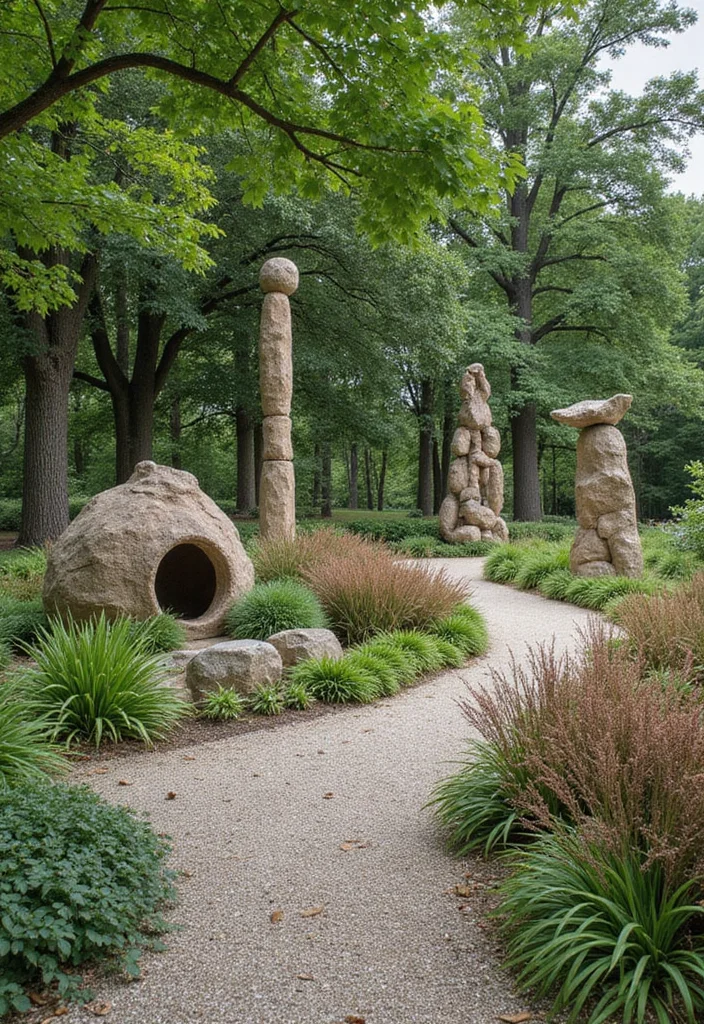 NZ Native Garden Landscape Design: An Expert Guide with 20 Naturally-Inspired Visual Concepts - 18. Artistic Sculptures: Adding Focal Points