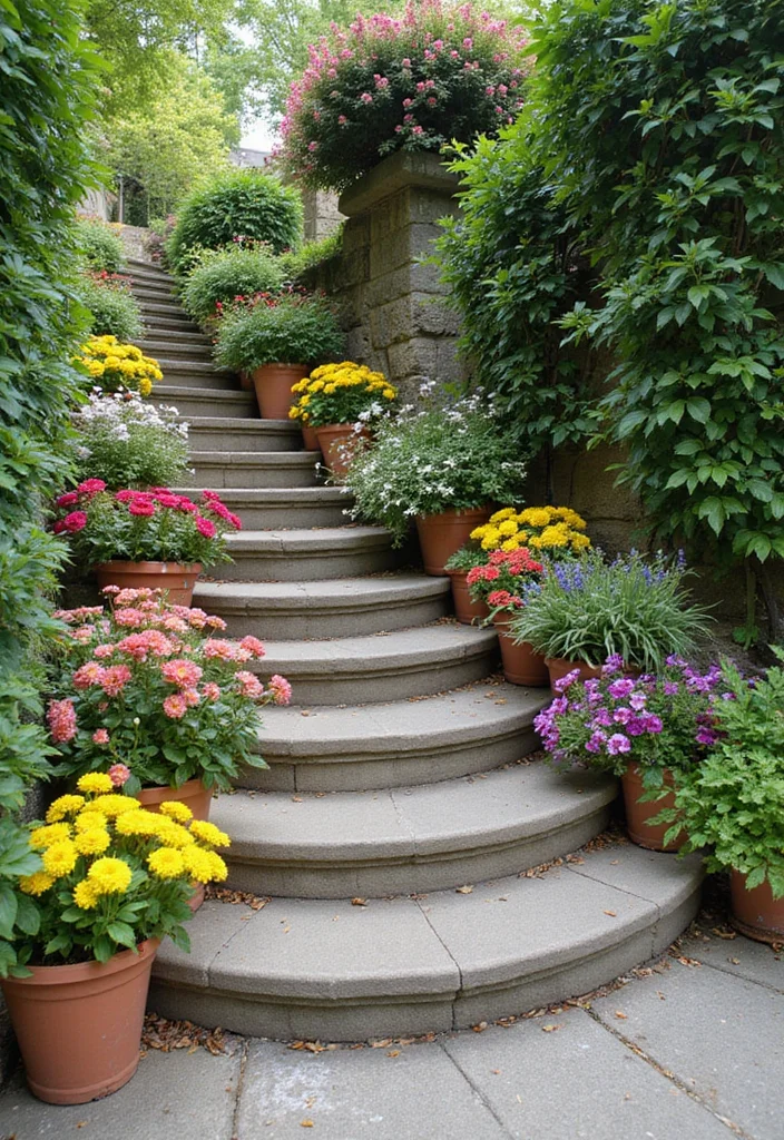 Outdoor Design Garden Ideas: A Versatile Guide with 18 Refreshing Outdoor Inspirations - 13. Pots on Stairs