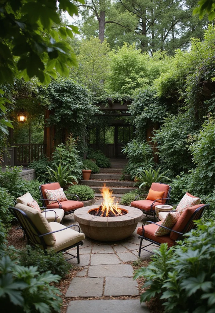 Plant Decor Outdoor Garden Ideas: A Fresh Guide with 18 Nature-Driven Styling Inspirations - 15. Rustic Fire Pits Surrounded by Greens