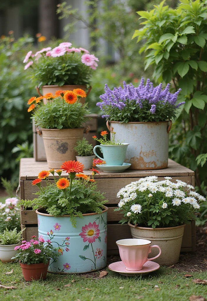 Plant Decor Outdoor Garden Ideas: A Fresh Guide with 18 Nature-Driven Styling Inspirations - 2. Recycled Containers: Eco-Friendly Charm