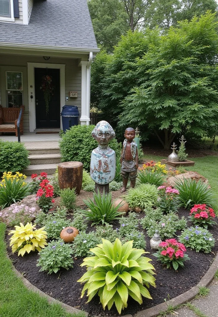 Small Front Garden Ideas: A Compact Guide with 18 Charming Curbside Inspirations - 10. Creative Use of Outdoor Art