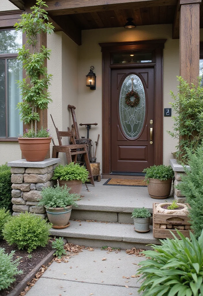 Small Front Garden Ideas UK: A Practical Guide with 18 Inspiring Visual Touches for a Beautiful Entrance - 12. Rustic Garden Accents