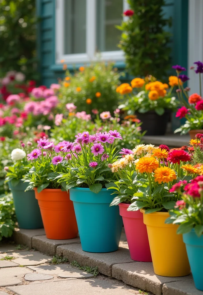 Small Front Garden Ideas UK: A Practical Guide with 18 Inspiring Visual Touches for a Beautiful Entrance - 9. Add a Splash of Color with Painted Pots