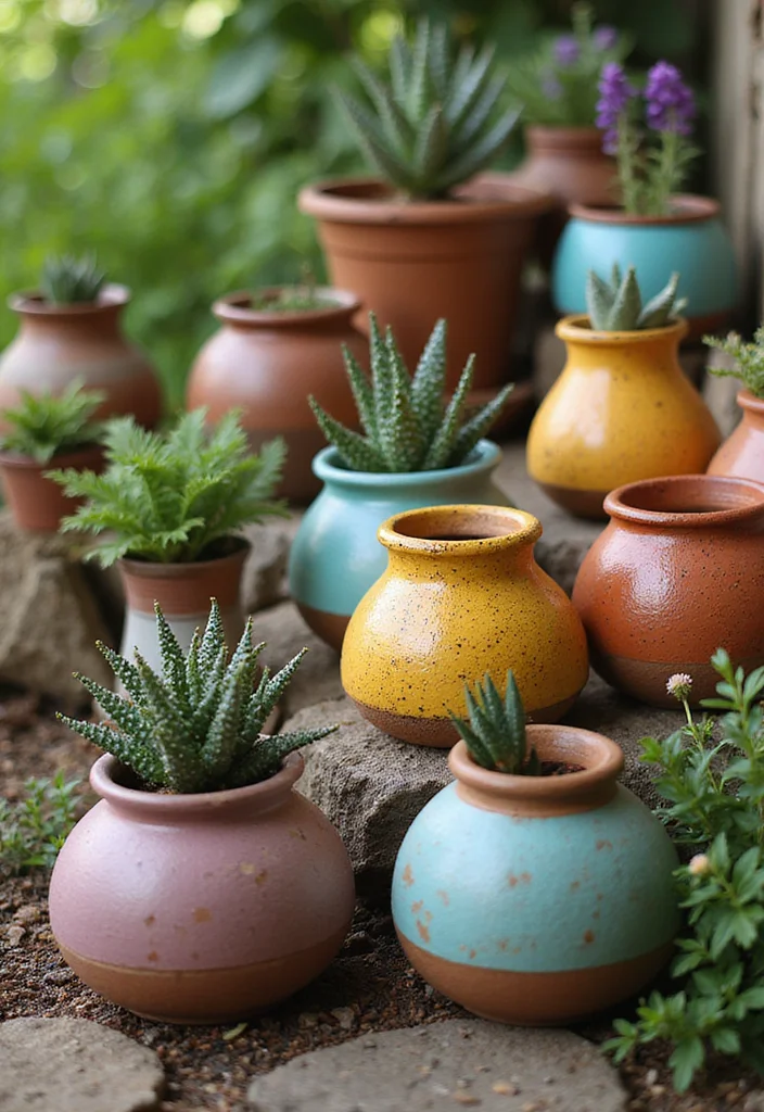 Small Garden Design Low Maintenance: A Simple Guide with 18 Easy-Care Inspirations - 9. Colorful Pots: Bring in the Fun