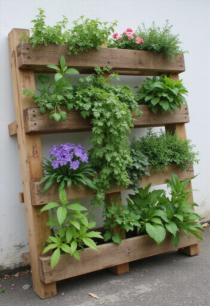 Small Garden Plans Layout Design: A Practical Guide with 18 Well-Organized Inspirations - 7. Pallet Gardens: Reclaimed Beauty